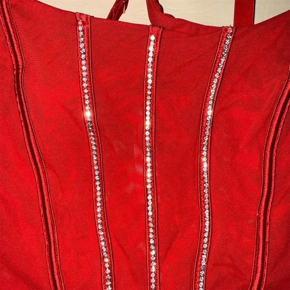Auden Women's BUNDLE Rhinestone Mesh Bodysuit Black‎ Red Size M Glamorous